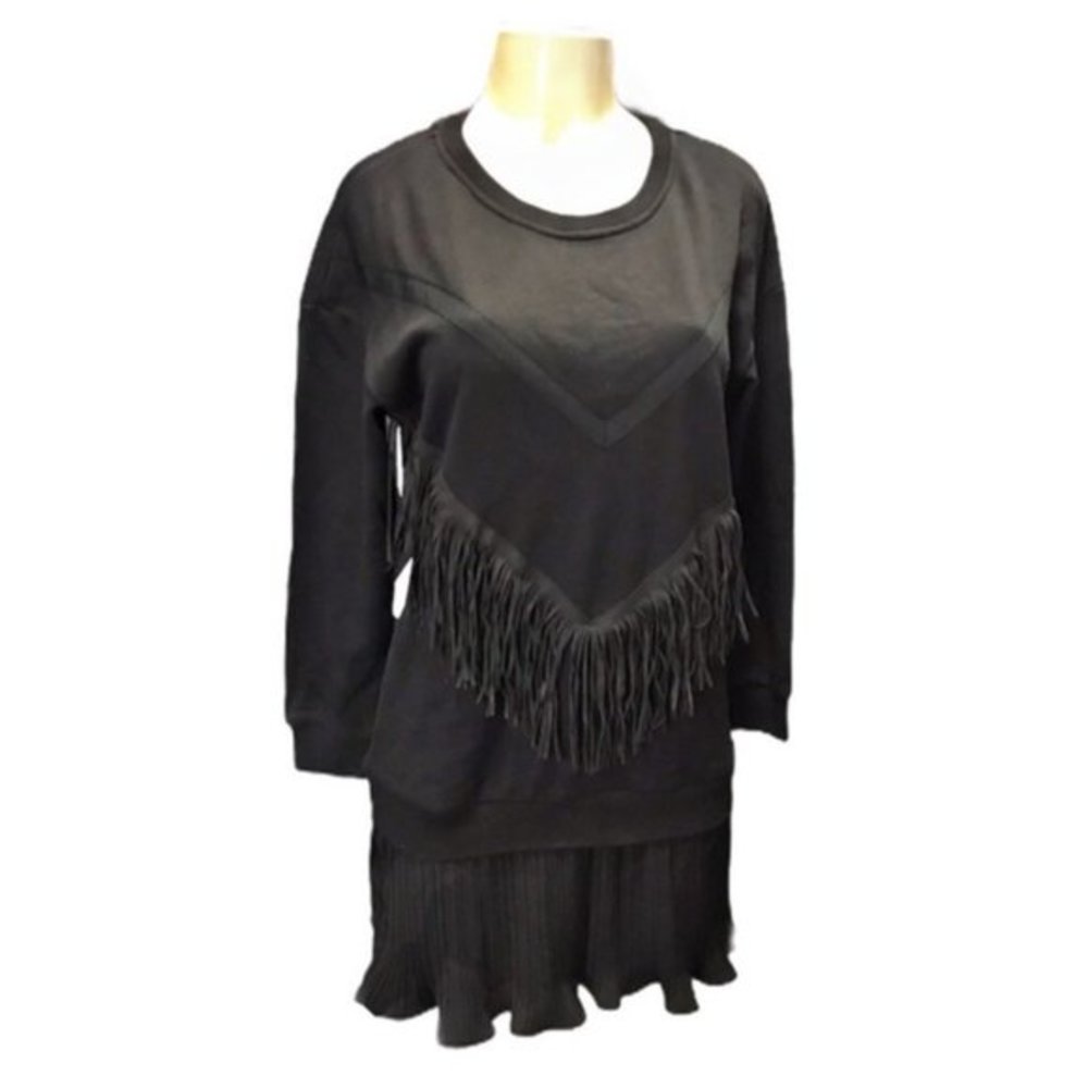 HSTYLE Black Sweater Dress with Fringe trim S/M